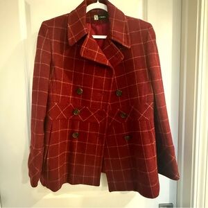 70s Wool Red Plaid Vintage Double-Breasted Coat-Made in USA